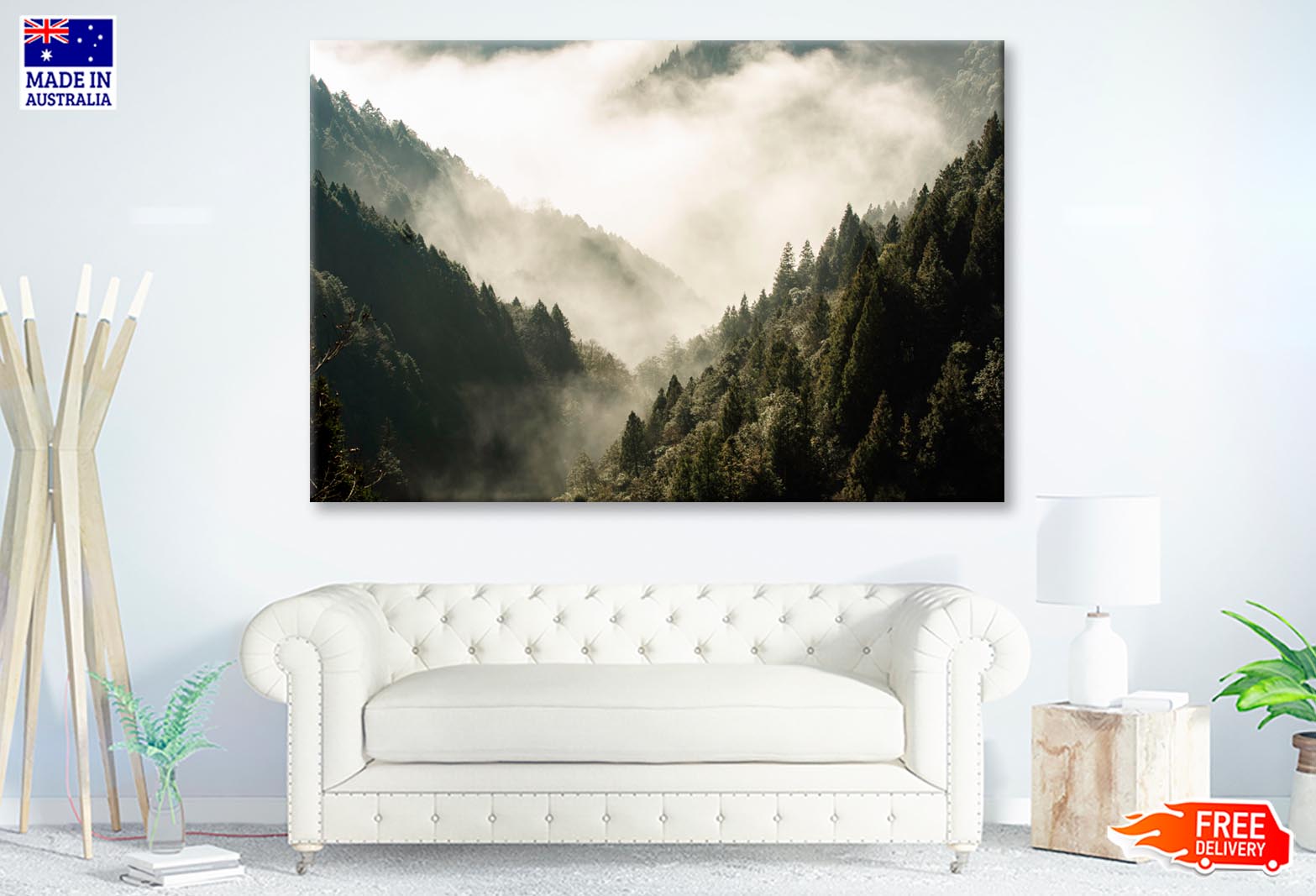 Fog In Forest, Early Morning Scene in Mountain  Wall Art Decor 100% Australian Made - Bella Home Decor
