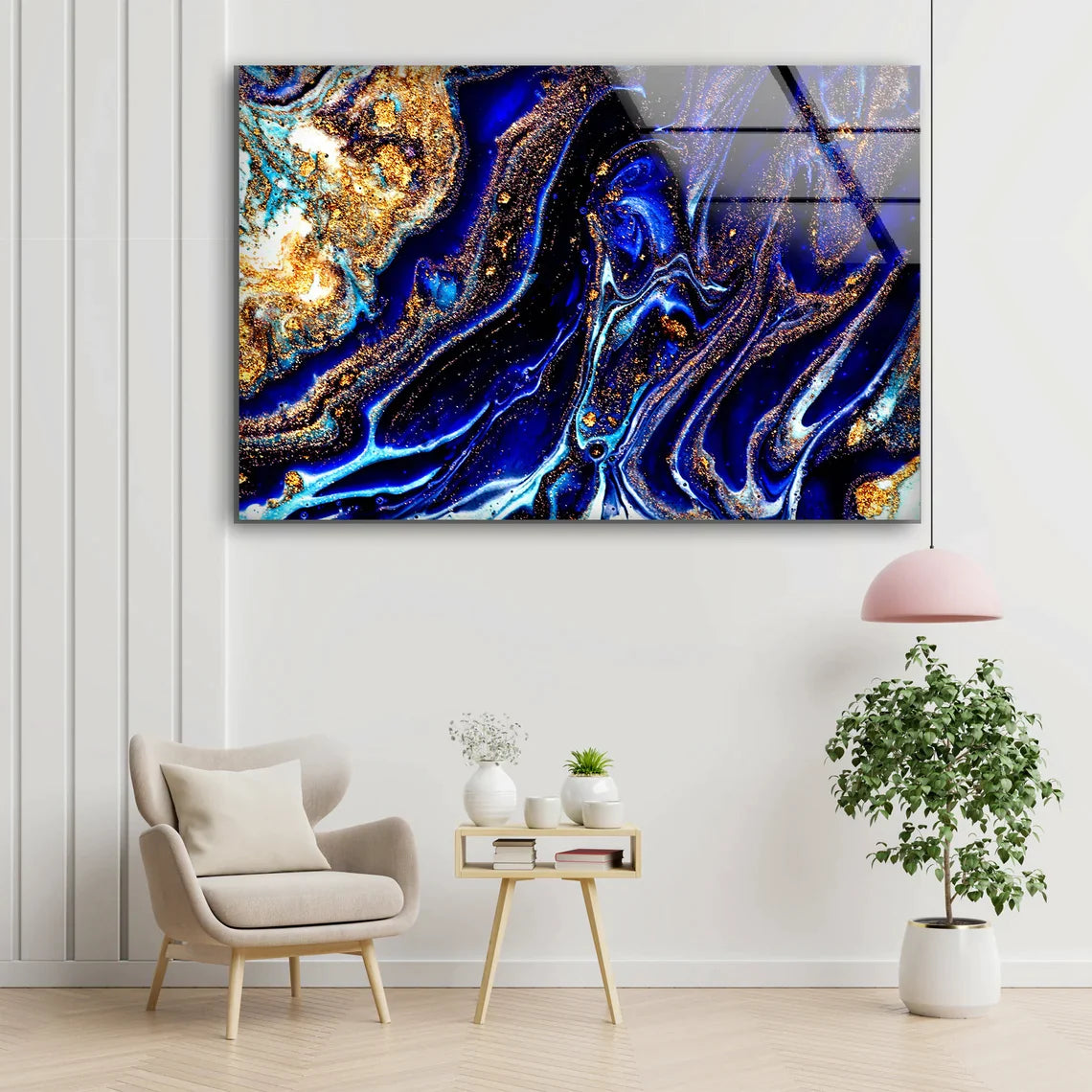 Blue Gold Fluid Design UV Direct Aluminum Print Australian Made Quality