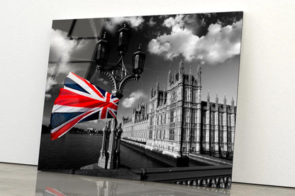 Houses Of Parliament with Flag of England, London, UK Acrylic Glass Print Tempered Glass Wall Art 100% Made in Australia Ready to Hang