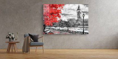 Red Tree Big Ben Tower UV Direct Aluminum Print Australian Made Quality