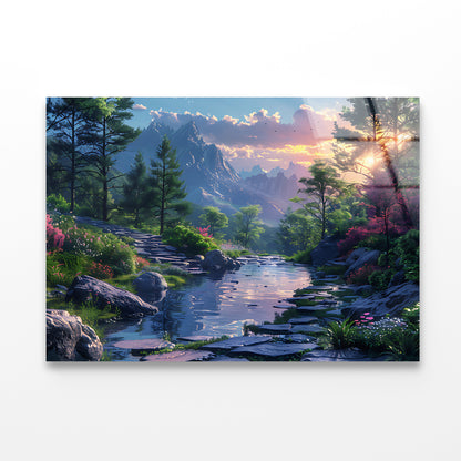Sunset in the Mountains Acrylic Glass Print Tempered Glass Wall Art 100% Made in Australia Ready to Hang - Bella Home Decor