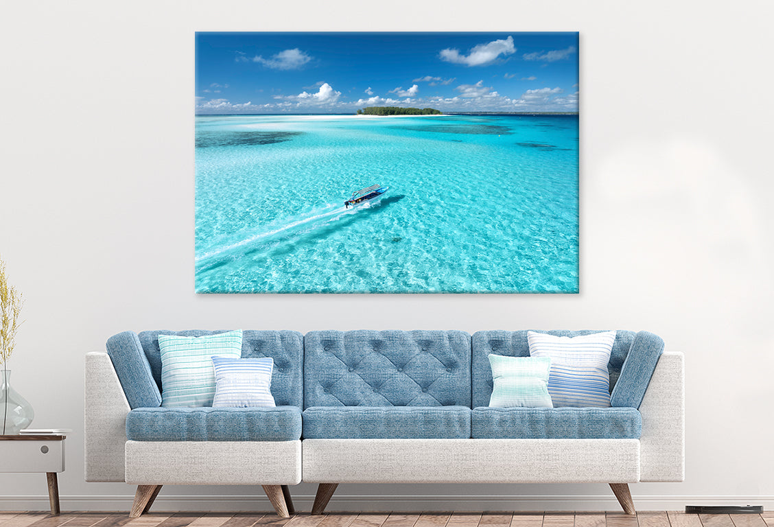 Boat in Azure Waters, Zanzibar Wall Art Decor 100% Australian Made - Bella Home Decor