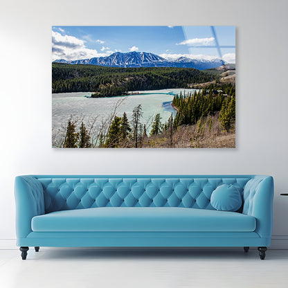 A Serene River with Trees Towering Mountains Acrylic Glass Print Tempered Glass Wall Art 100% Made in Australia Ready to Hang