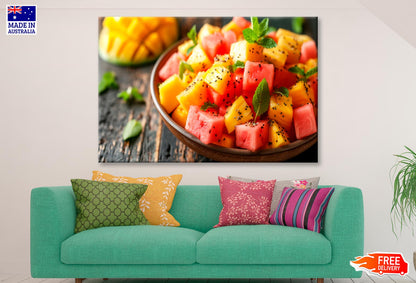 Fruit Salad Featuring Juicy Watermelon, Pineapple, And Mango with A Hint of Mint Wall Art Decor 100% Australian Made