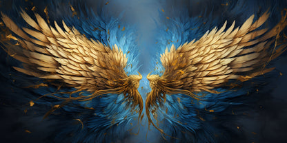 Gold Angel Wings Blue Oil Painting Wall Art Canvas Office Home Room Framed 120x60cm - Bella Home Decor