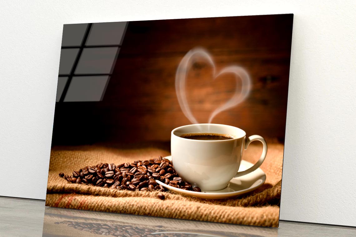 Cup Of Hot Coffee with Steam Acrylic Glass Print Tempered Glass Wall Art 100% Made in Australia Ready to Hang