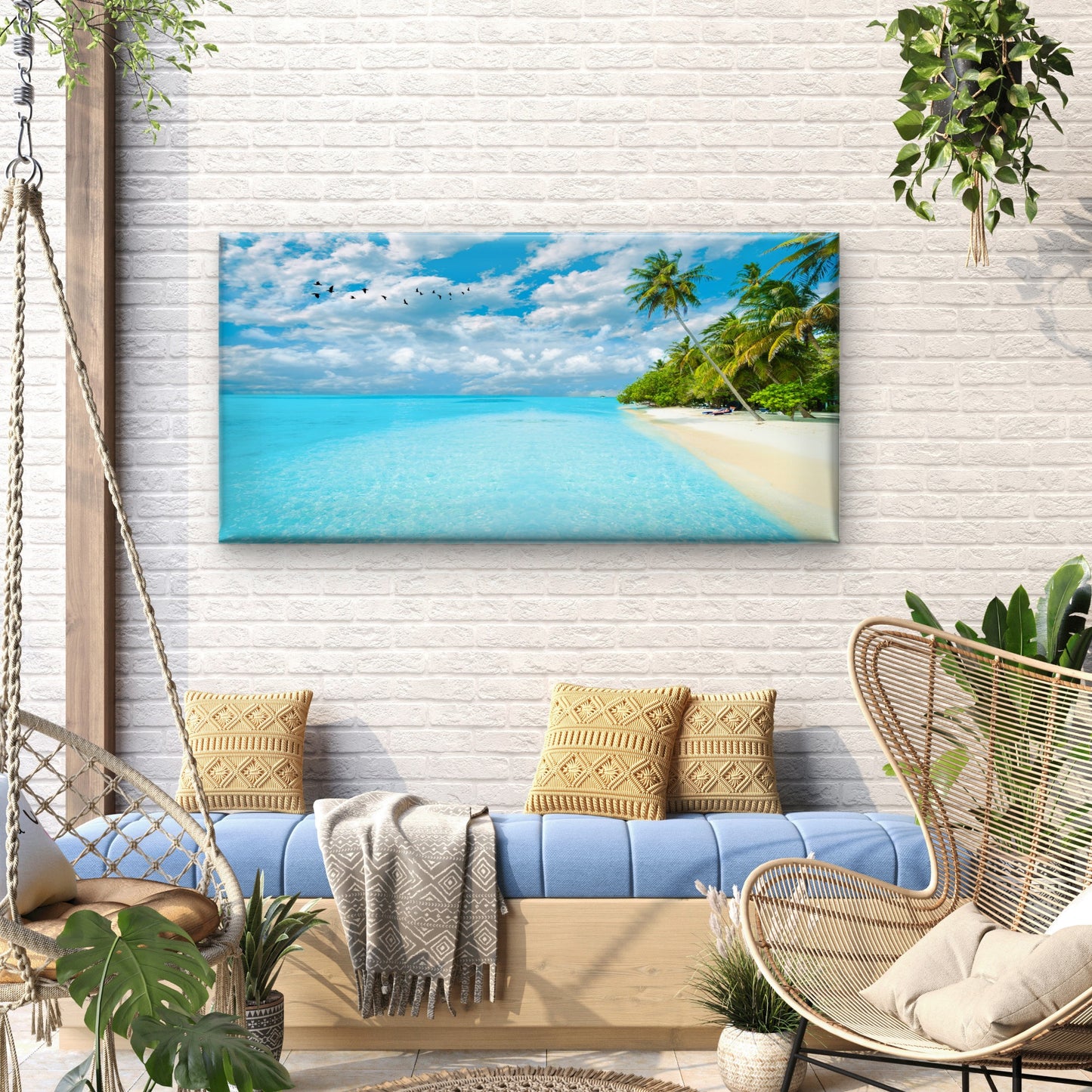 Maldives Blue Ocean Beach Wall Art Canvas Office Home Room Framed 120x60cm - Bella Home Decor