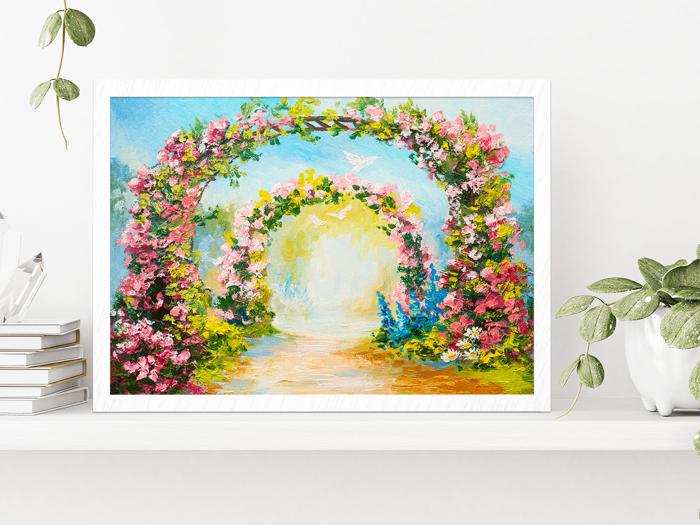 Floral Arch In The Summer Park Glass Framed Wall Art, Ready to Hang Quality Print Without White Border White