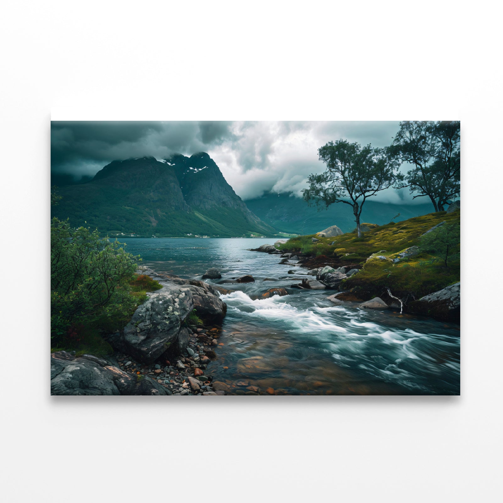 River Flowing Through a Valley with Trees & Mountains Print 100% Australian Made - Bella Home Decor