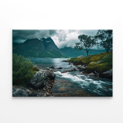 River Flowing Through a Valley with Trees & Mountains Print 100% Australian Made - Bella Home Decor