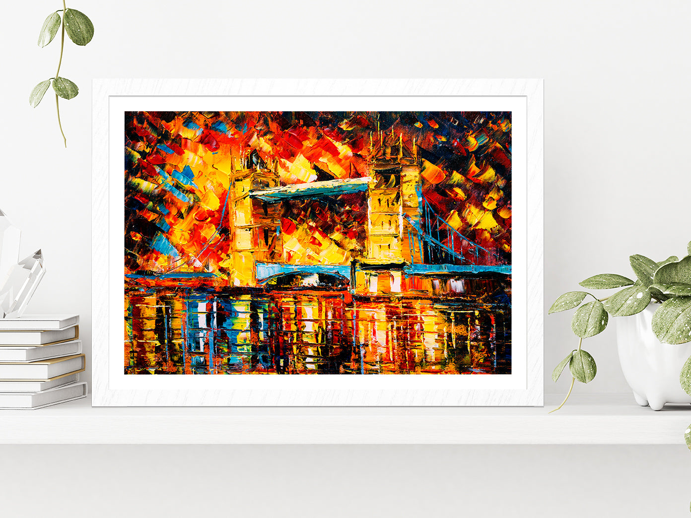 London Bridge, United Kingdom Colorful Glass Framed Wall Art, Ready to Hang Quality Print With White Border White