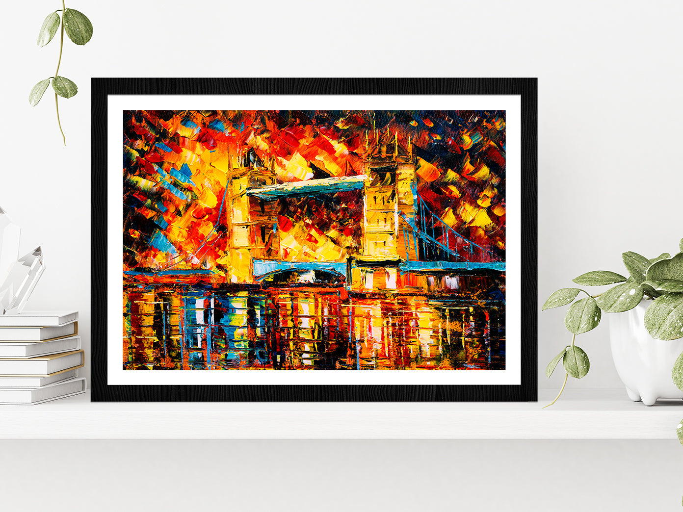 London Bridge, United Kingdom Colorful Glass Framed Wall Art, Ready to Hang Quality Print With White Border Black