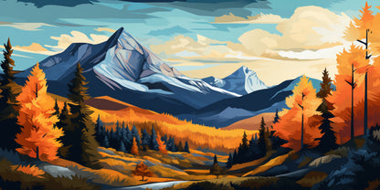 Autumn Mountain Forest Pine Tree Lake Valley Wall Art Canvas Office Home Framed 120x60cm