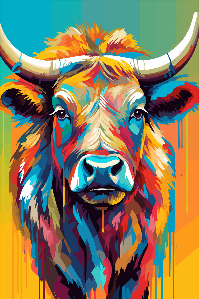 Colorful Highland Cow Bull Portrait 60x90cm Metal Print Ready to Hang