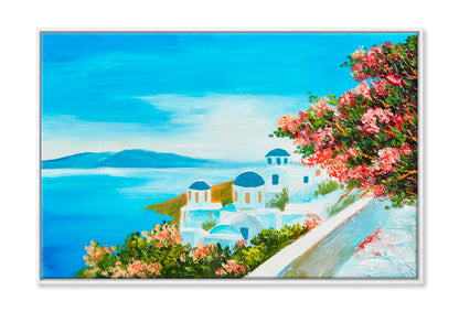 Colorful Flowers Near The Sea Oil Painting Limited Edition High Quality Print Canvas Box Framed White