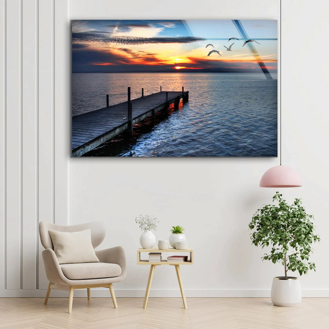 Wooden Pier Lake Sunset UV Direct Aluminum Print Australian Made Quality