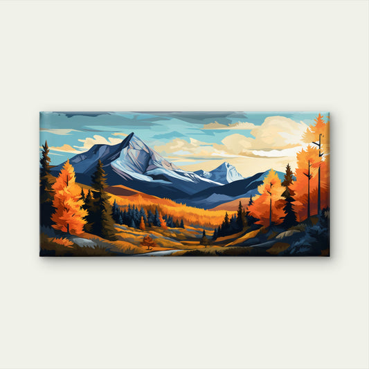 Autumn Mountain Forest Pine Tree Lake Valley Wall Art Canvas Office Home Framed 120x60cm