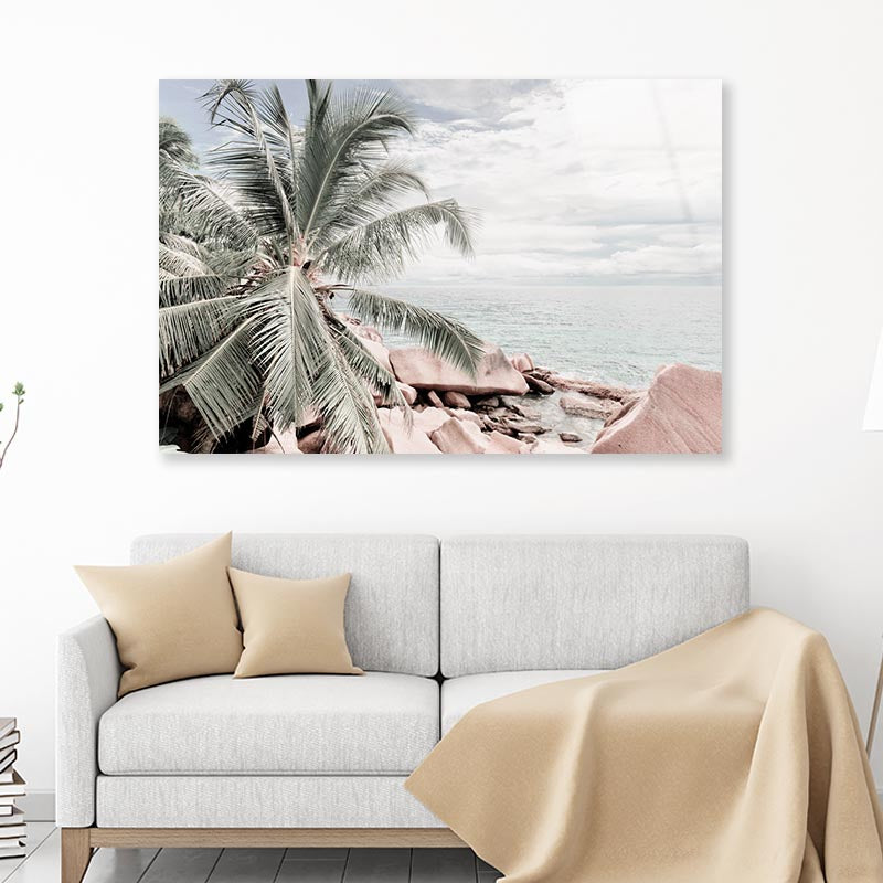 Palm Tree with Sea Acrylic Glass Print Tempered Glass Wall Art 100% Made in Australia Ready to Hang