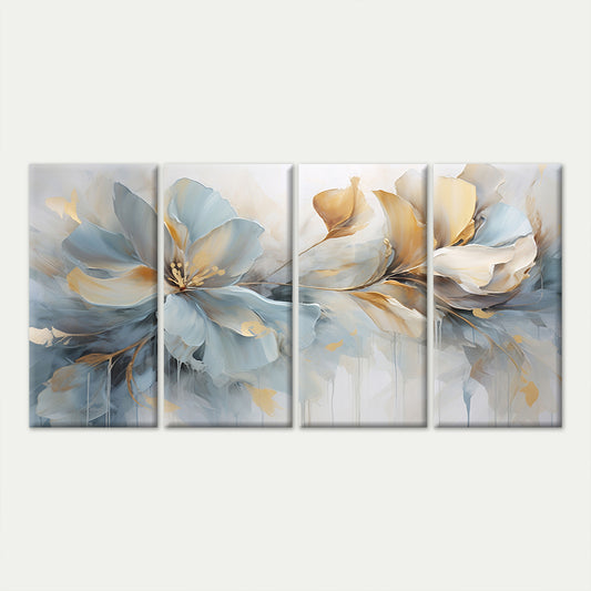 4pcs Abstract Blue Gold Flower Blossom Wall Art Canvas Framed 45x80cm - High Quality Print 100% Australian Made Wall Canvas Ready to Hang