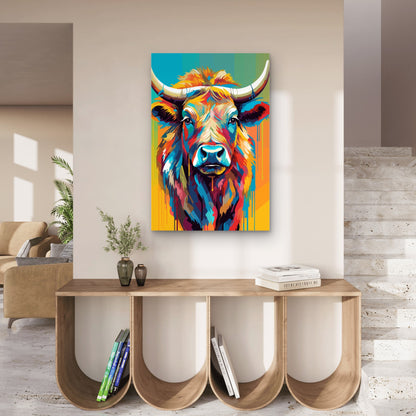 Colorful Highland Cow Bull Portrait 60x90cm Metal Print Ready to Hang