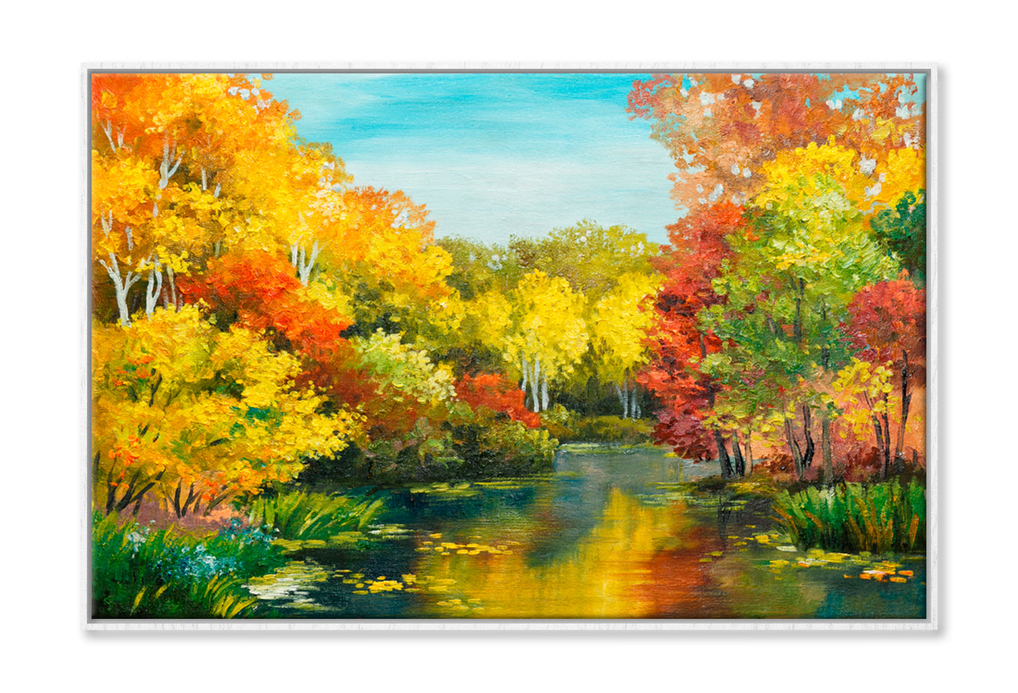 Colorfull Autumn Forest Oil Painting Wall Art Limited Edition High Quality Print Canvas Box Framed White