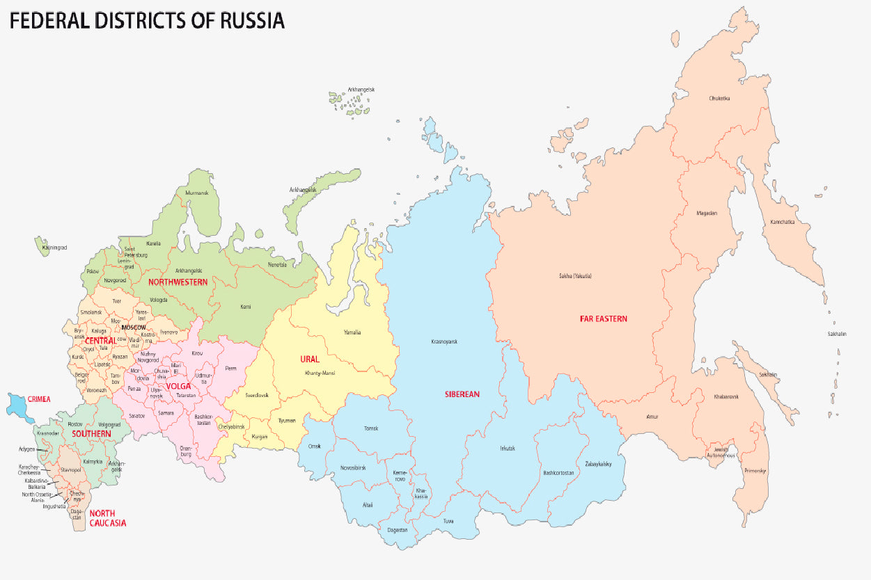 Russia Federal Districts Map Home Decor Premium Quality Poster Print Choose Your Sizes