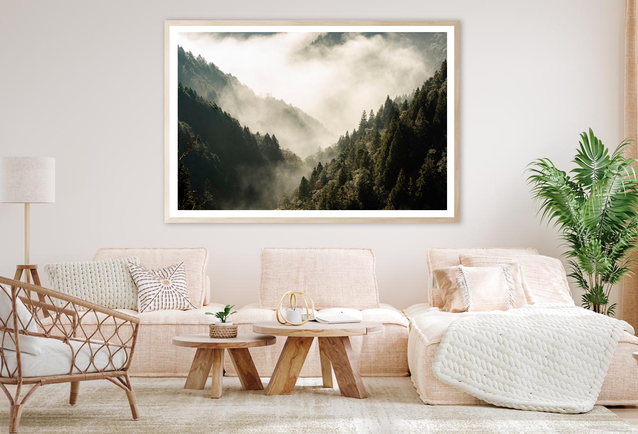 Fog In Forest, Early Morning Scene in Mountain Home Decor Premium Quality Poster Print Choose Your Sizes