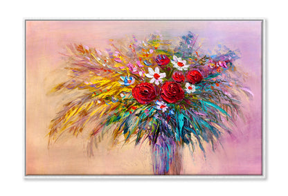 Red Roses Bouquet Flowers Oil Painting Wall Art Limited Edition High Quality Print Canvas Box Framed White