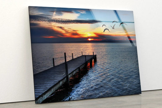 Wooden Pier Lake Sunset UV Direct Aluminum Print Australian Made Quality