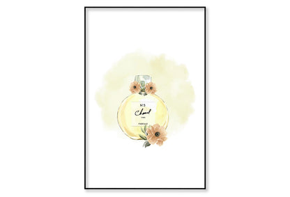 Yellow Perfume with Flowers Wall Art Limited Edition High Quality Print Canvas Box Framed Black