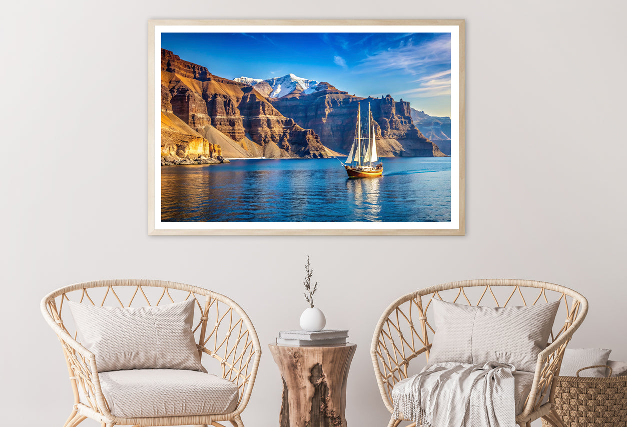 Sailboat Sailing In the Sea, Mountains in Greece Home Decor Premium Quality Poster Print Choose Your Sizes