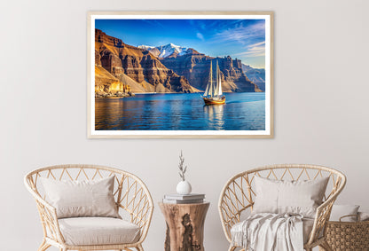 Sailboat Sailing In the Sea, Mountains in Greece Home Decor Premium Quality Poster Print Choose Your Sizes