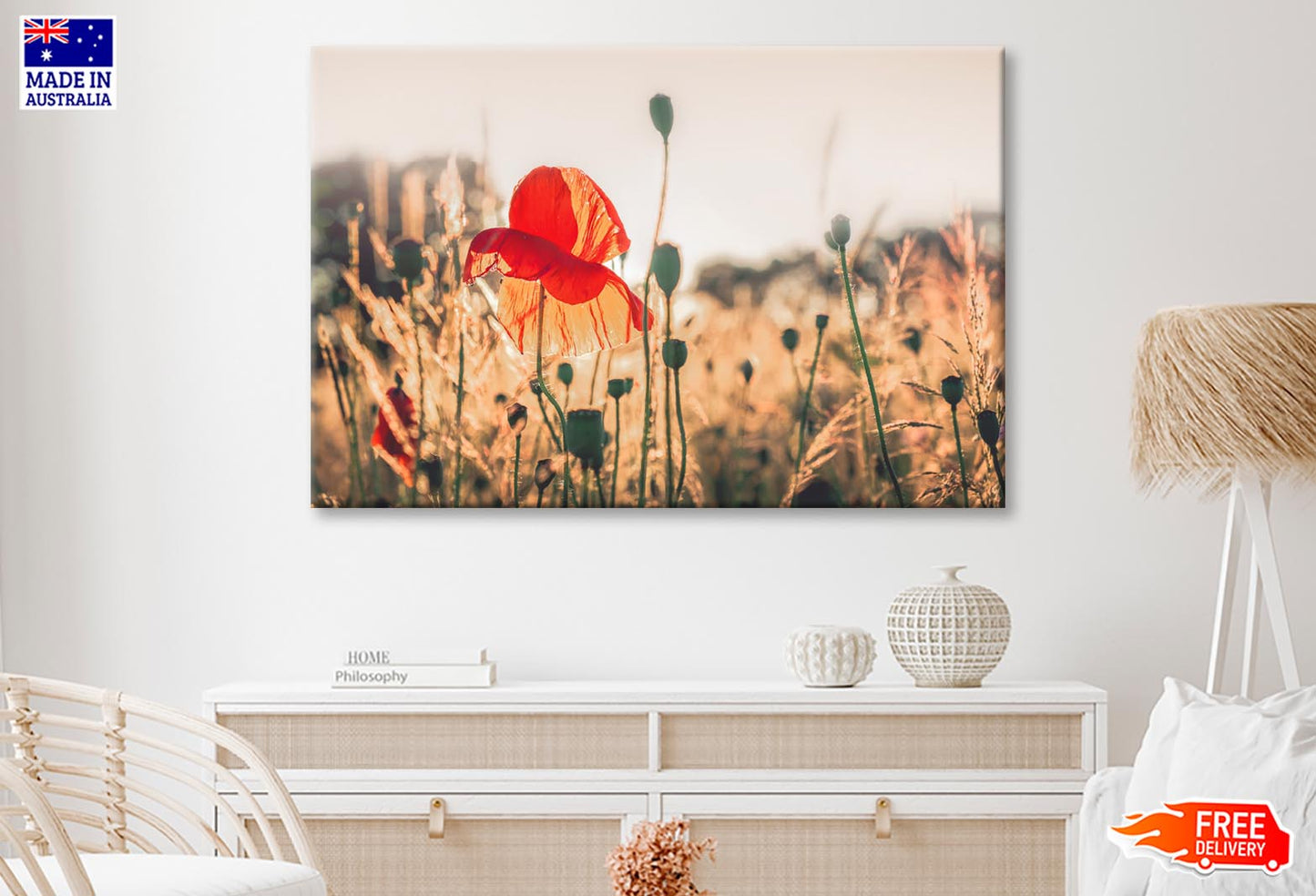 Poppy Plants in The Evening Light Wall Art Decor 100% Australian Made