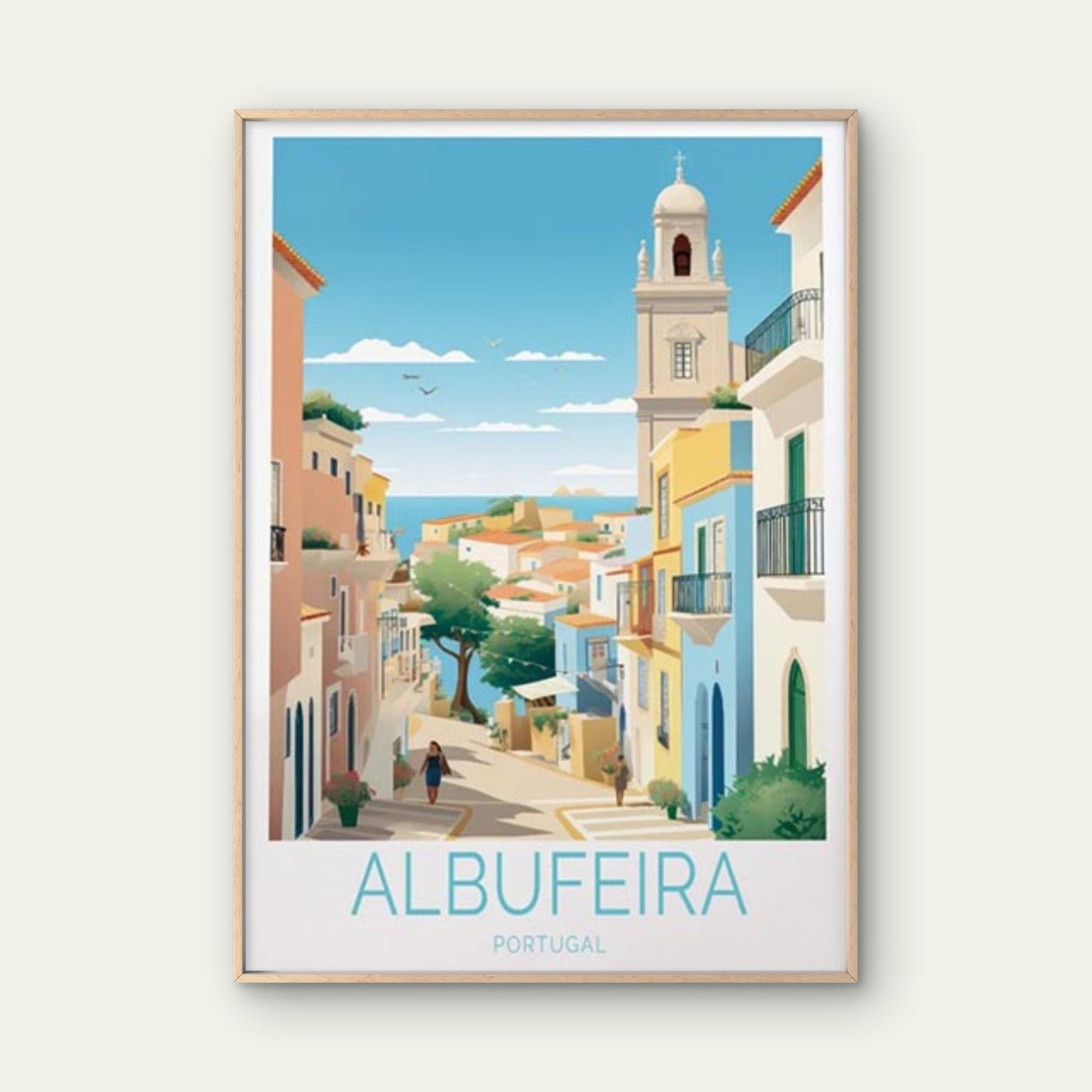 Albufeira Portugal, Houses and Sea View Travel Poster Print Wall Art