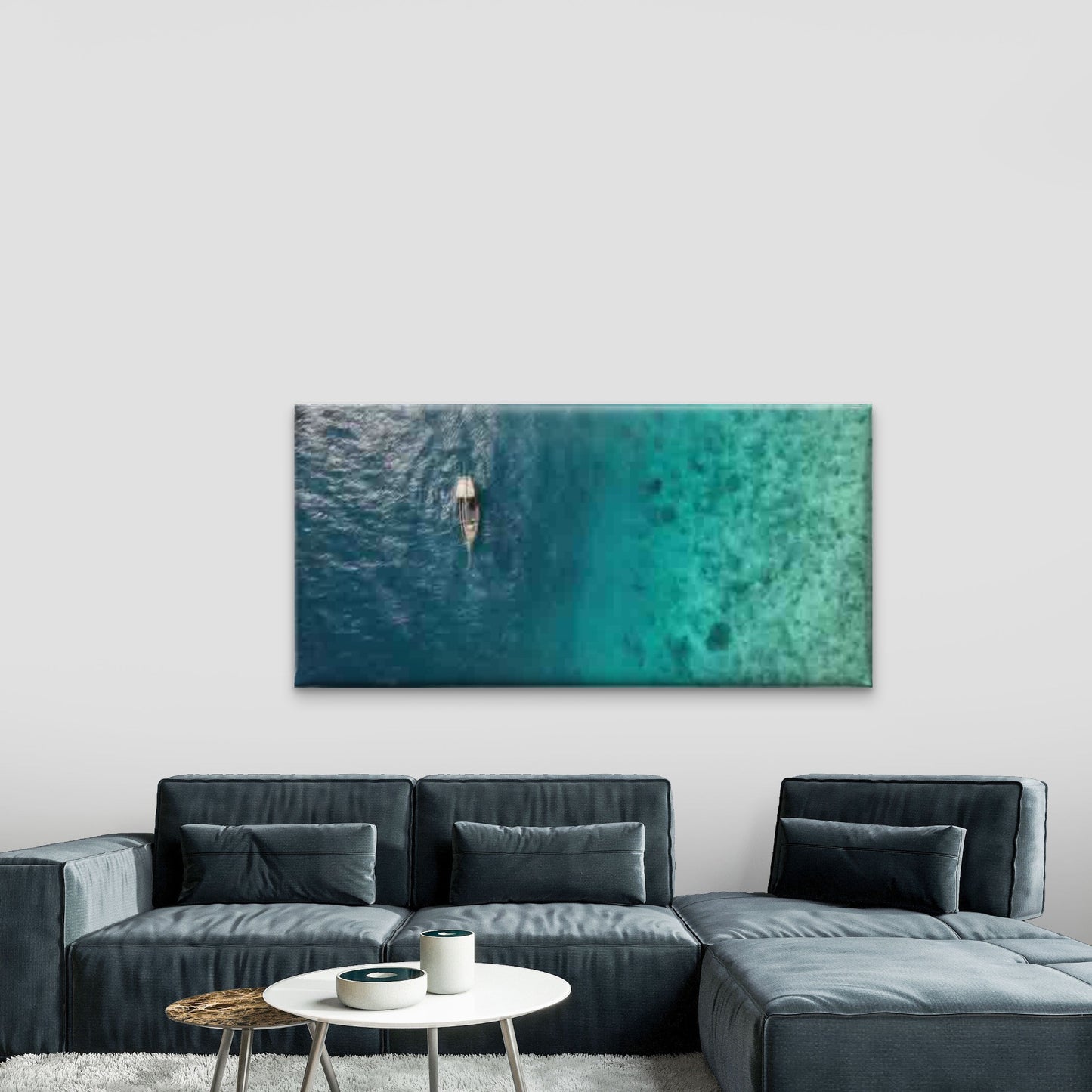 Aerial Boat On Turquoise Ocean Wall Art Canvas Office Home Room Framed 120x60cm - Bella Home Decor