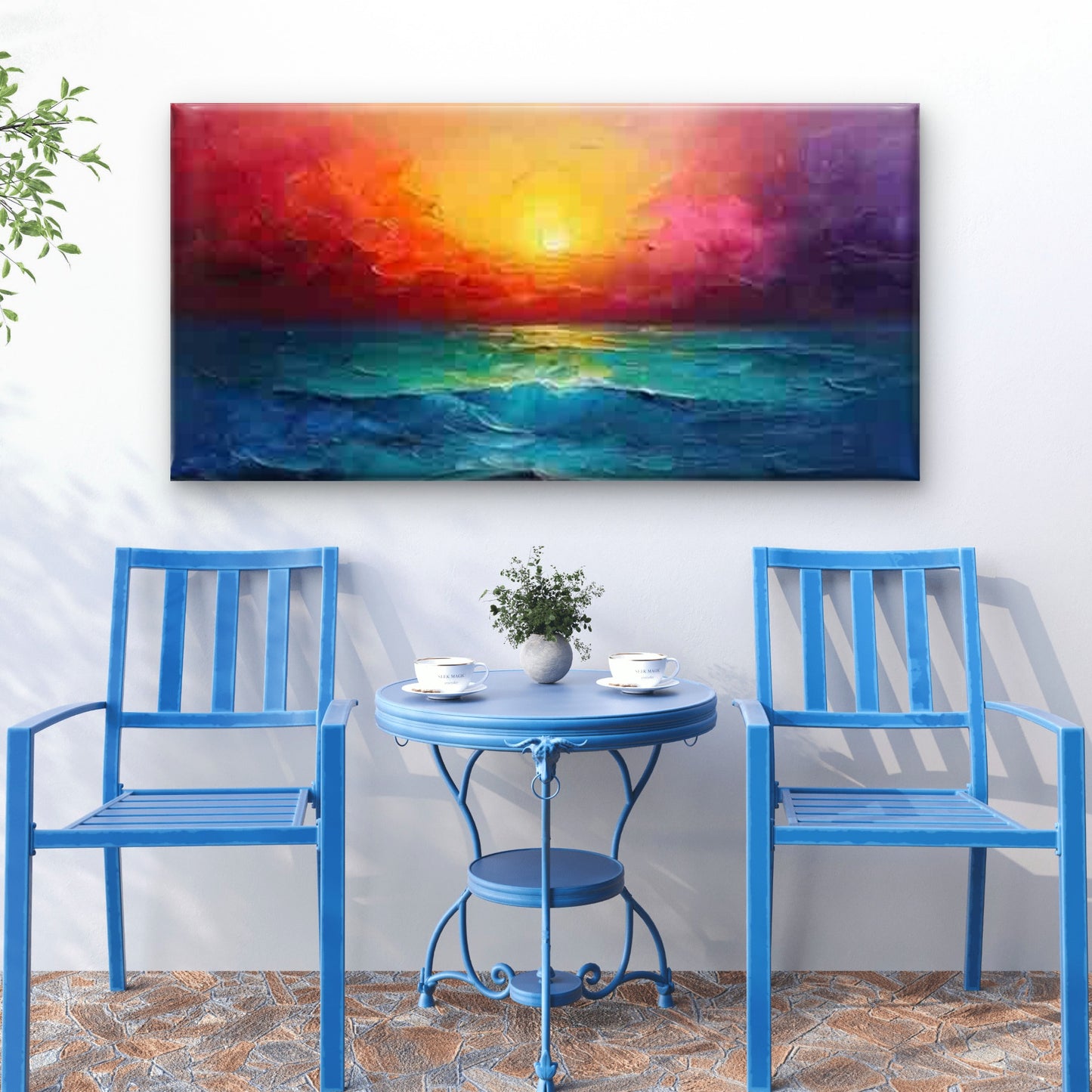 Orange-Purple-Blue Ocean Sunset Wall Art Canvas Office Home Room Framed 120x60cm - Bella Home Decor