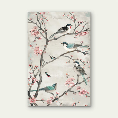 Pink Cherry Blossom Bird Shabby Chic 40x60cm Metal Print Ready to Hang