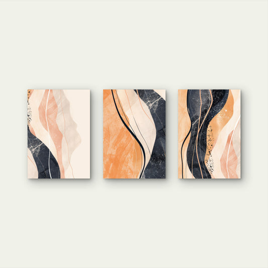 3pcs Abstract Terracotta Navy Blue Art Painting  Wall Art Set Canvas Framed 60x90cm - High Quality Print 100% Australian Made Wall Canvas Ready to Hang