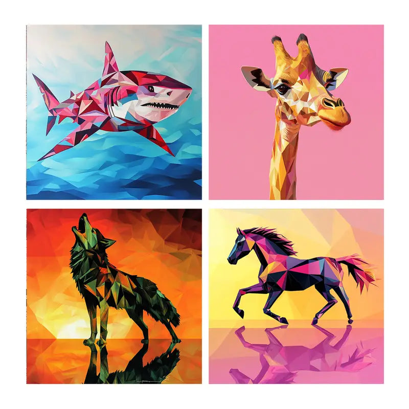 4pcsAbstract Animals   Wall Art Canvas Framed
