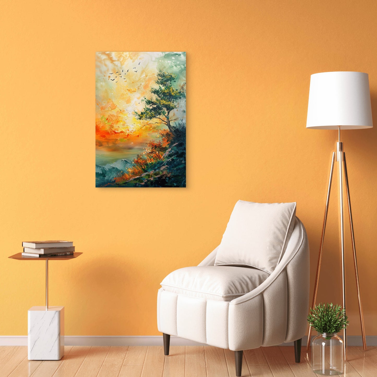 Abstract Oil Palette Knife Sunset Tree 40x60cm Metal Print Ready to Hang