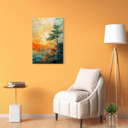 Abstract Oil Palette Knife Sunset Tree 40x60cm Metal Print Ready to Hang