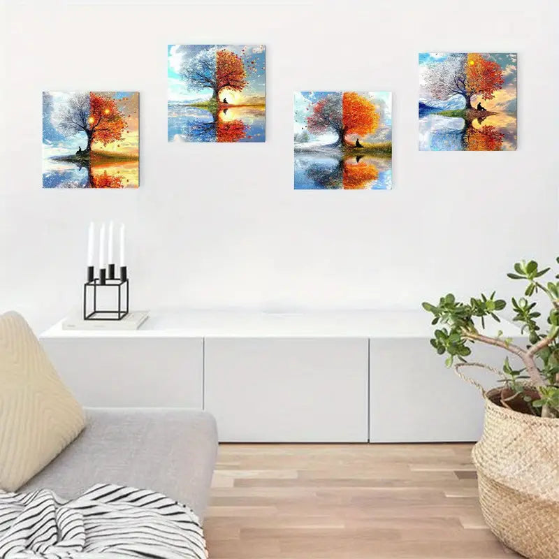4pcs Four Season Tree of Life Wall Art Canvas Framed