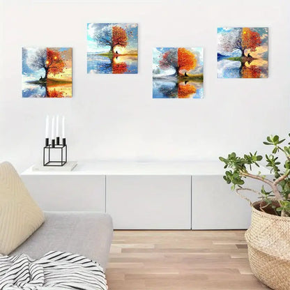4pcs Four Season Tree of Life Wall Art Canvas Framed