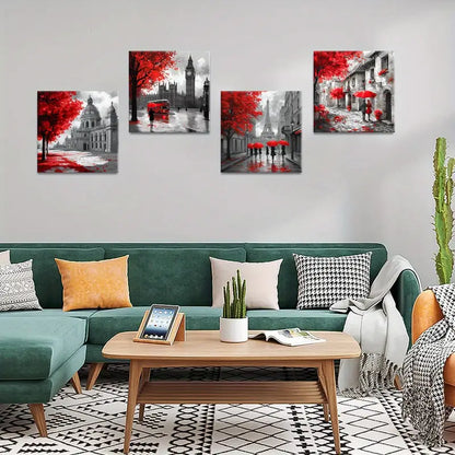 4pcs Black And White Architecture Wall Art Canvas Framed