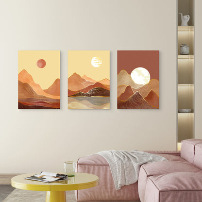 3pcs Boho Terracotta Mountain Sun Landscape Wall Art Set Canvas Framed 60x90cm - High Quality Print 100% Australian Made Wall Canvas Ready to Hang