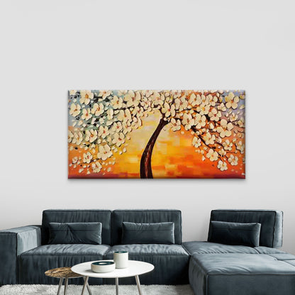 Abstract White Blossom Tree Wall Art Canvas Office Home Room Framed 120x60cm - Bella Home Decor