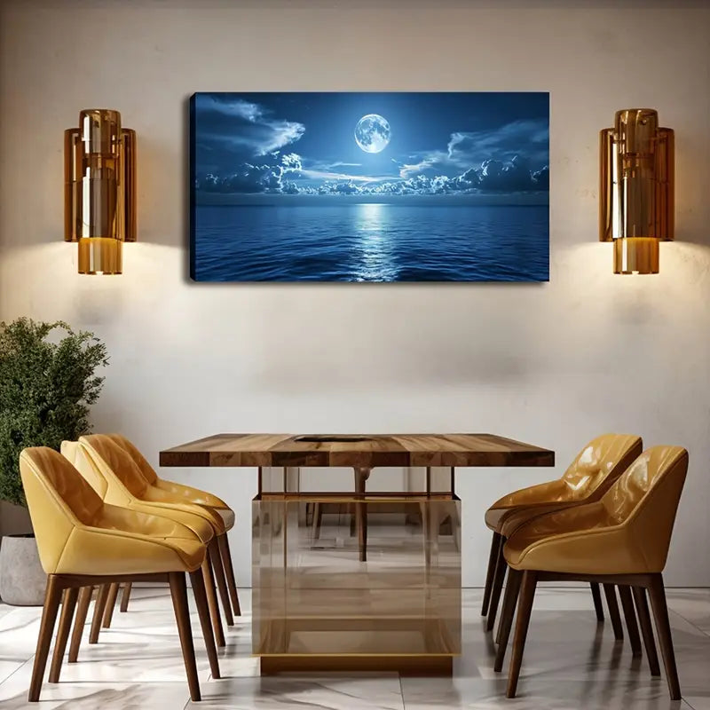 Full Moon Over Vintage Ocean Wall Art Canvas Office Home Room Framed 120x60cm - Bella Home Decor