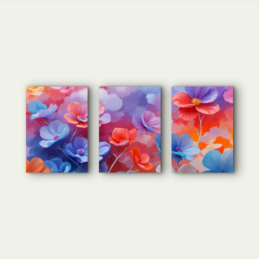 3pcs Vibrant Blossoms Under Neon Purple Skies Wall Art Set Canvas Framed 40x60cm - High Quality Print 100% Australian Made Wall Canvas Ready to Hang - Bella Home Decor