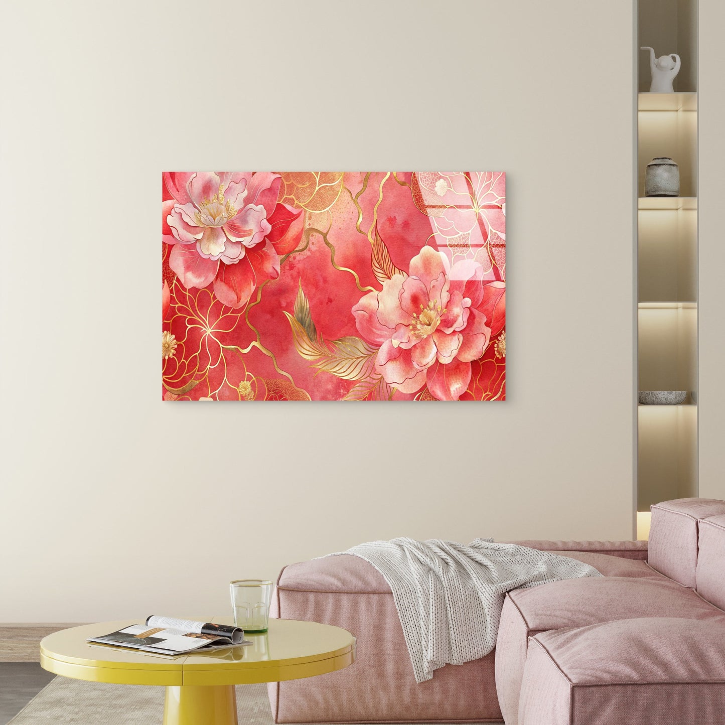 Chinoiserie Red Pink Peony Flora Acrylic   Printing Wall Art Australian Made Quality