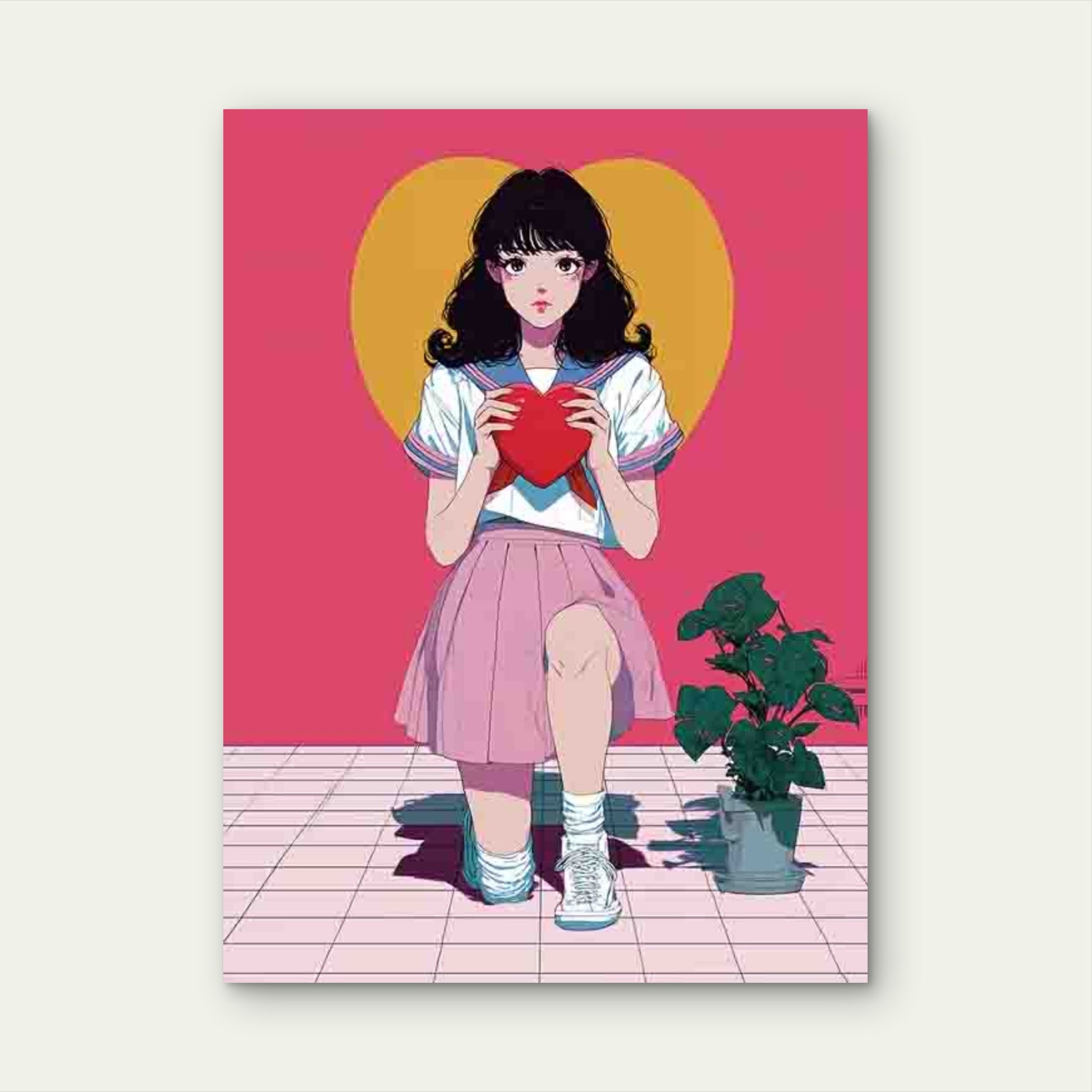 Trendy Pink And Red Heart 60x90cm Metal Print Ready to Hang